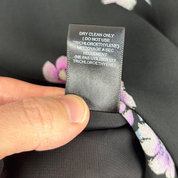 Nanette Lepore Zen Floral Silk Blouse Black Pink Sheer Large Fairy Feminine - Picture 15 of 15